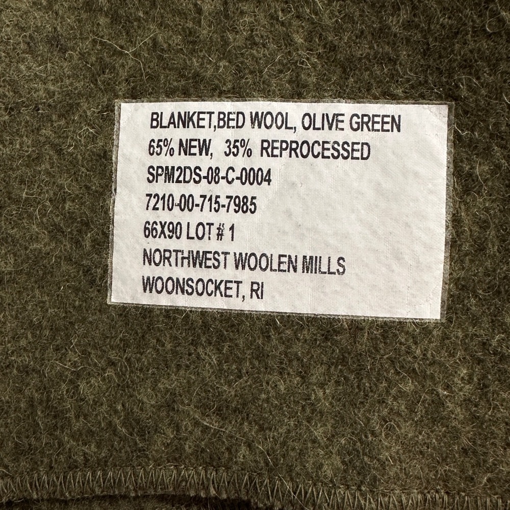 US Military Wool Blanket Olive Green 66x90 Northern Mills Outdoor Survival Camp